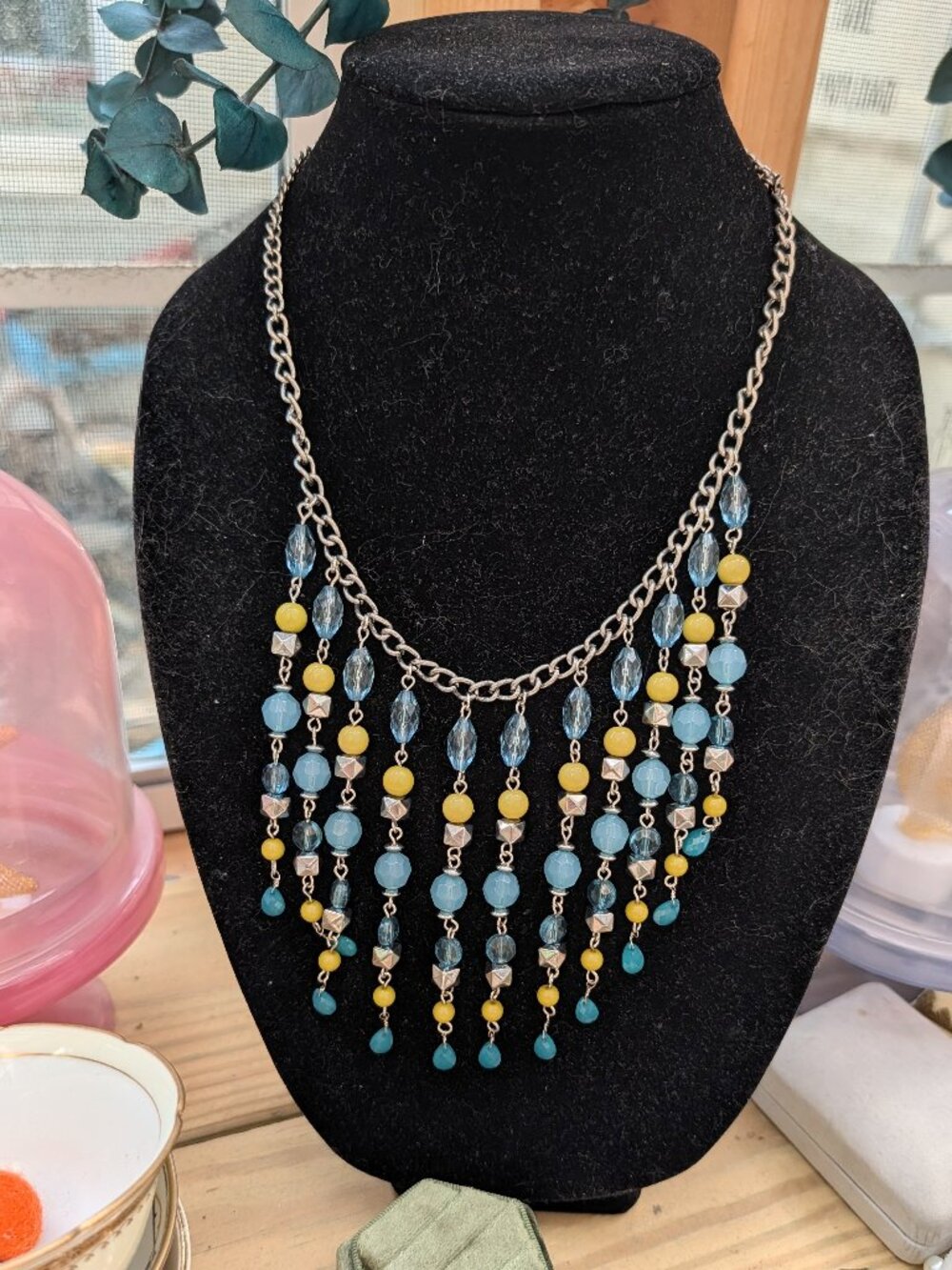Vintage y2k deadstock Van Heusen Chain Necklace with Beaded Chain Fringe